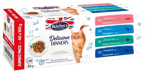 Butcher's Butcher's Delicious Dinners Cat jumbo pack mix smaków dania z rybą w galaretce karma dla kota 40 x 100g Butcher's Butcher's Delicious Dinners Cat jumbo pack mix smaków dania z rybą w galaretce karma dla kota 40 x 100g