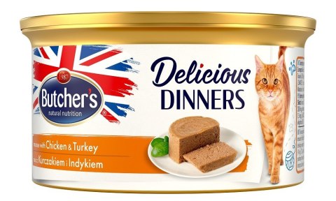 Butcher's Butcher's Delicious Dinners Cat z kurczakiem i indykiem - mokra karma dla kota w formie musu - puszka 85 g Butcher's Butcher's Delicious Dinners Cat z kurczakiem i indykiem - mokra karma dla kota w formie musu - puszka 85 g