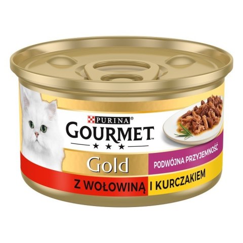 PURINA NESTLE GOURMET GOLD Wołowina z kurczakiem mix kawałków na parze i w sosie - mokra karma dla kota - 85 g