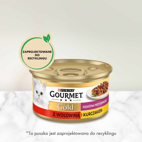 PURINA NESTLE GOURMET GOLD Wołowina z kurczakiem mix kawałków na parze i w sosie - mokra karma dla kota - 85 g PURINA NESTLE GOURMET GOLD Wołowina z kurczakiem mix kawałków na parze i w sosie - mokra karma dla kota - 85 g