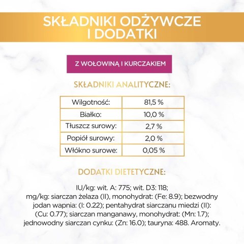 PURINA NESTLE GOURMET GOLD Wołowina z kurczakiem mix kawałków na parze i w sosie - mokra karma dla kota - 85 g PURINA NESTLE GOURMET GOLD Wołowina z kurczakiem mix kawałków na parze i w sosie - mokra karma dla kota - 85 g
