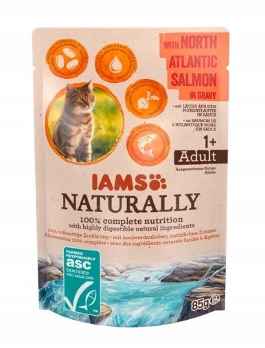 EUKANUBA IAMS Naturally Adult z łososiem północnoatlantyckim w sosie 85g kot