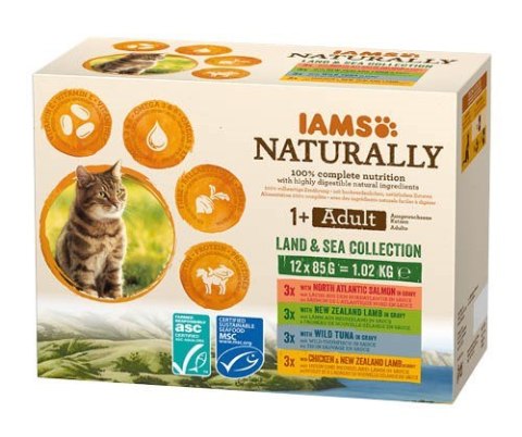 EUKANUBA IAMS Naturally Adult zestaw smaków morskch i mięsnych 12x85g kot