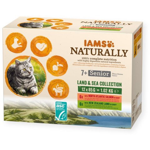 EUKANUBA IAMS Naturally Senior zestaw smaków morskch i mięsnych 12x85g kot