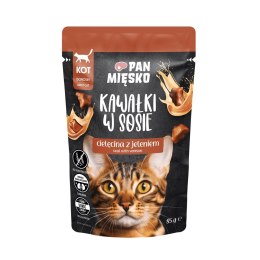 PAN MIĘSKO PAN MIĘSKO Kawałki w sosie Cielęcina z jeleniem (dorosły) - Karma mokra dla kota - 85g