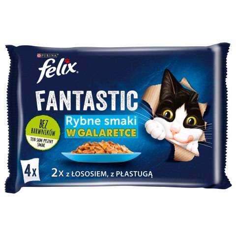 PURINA NESTLE FELIX Fantastic Łosoś w galaretce + Gładzica w galaretce - saszetki dla kota - 4x85g