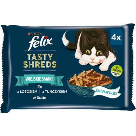 PURINA NESTLE FELIX Tasty Shreds z łososiem i tuńczykiem - mokra karma dla kota - 4x 80g