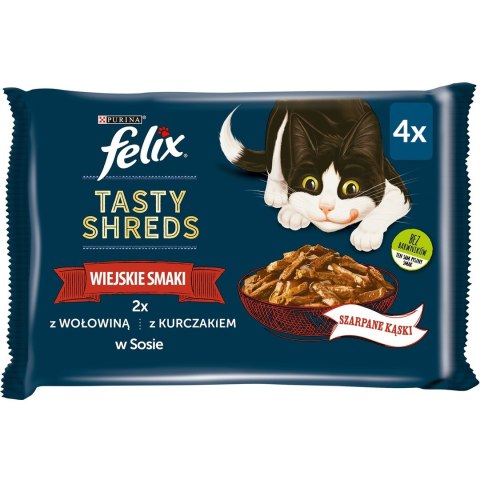 PURINA NESTLE FELIX Tasty Shreds z wołowiną i kurczakiem - mokra karma dla kota - 4x 80g