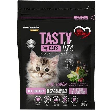 BIOFEED BIOFEED TASTY CATS LIFE KITTEN WITH RABBIT 600G