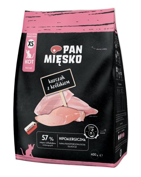 PAN MIĘSKO Pan mięsko - Kurczak z królikiem - Sucha karma dla kota - 400g