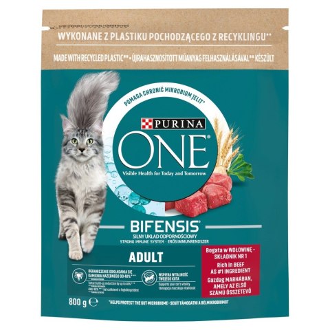 PURINA NESTLE PURINA One Bifensis Adult Bogata w Wołowinę i Pełne Ziarna - sucha karma dla kota - 800 g