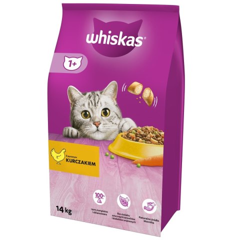 Whiskas WHISKAS Adult z kurczakiem - sucha, pełnoporcjowa karma dla kota dorosłego - 14 kg