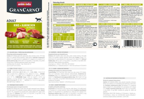Animonda ANIMONDA Grancarno Adult wołowina, królik i zioła - mokra karma dla psa - 800g Animonda ANIMONDA Grancarno Adult wołowina, królik i zioła - mokra karma dla psa - 800g