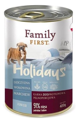 Family FIRST FAMILY FIRST Holidays Junior Dziczyzna, wołowina, marchew - mokra karma dla psa - 400 g