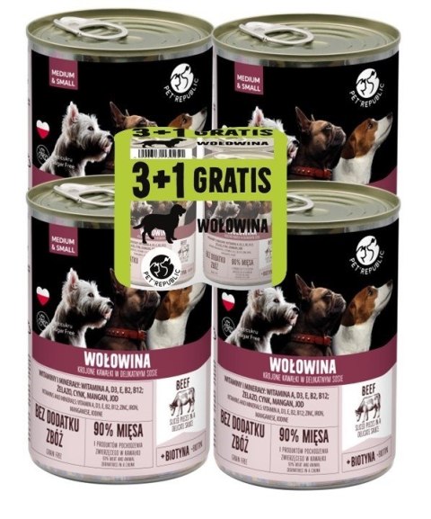 PetRepublic PETREPUBLIC Zestaw Wołowina 3+1 GRATIS - Karma mokra dla psa - 400g