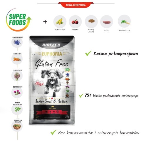 BIOFEED BIOFEED Euphoria G-F SMALL&MID wołowina 2kg BIOFEED BIOFEED Euphoria G-F SMALL&MID wołowina 2kg