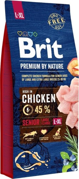 Brit BRIT PREMIUM BY NATURE Senior L-XL - sucha karma z kurczakiem dla psów starszych ras dużych i olbrzymich - 15 kg