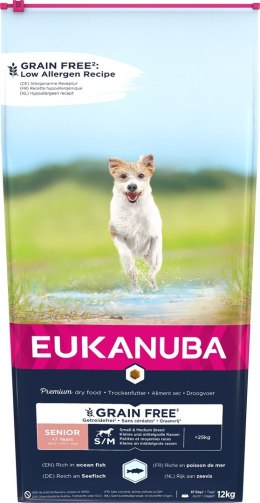 EUKANUBA EUKANUBA Grain Free Senior Małe/średnie rasy, Ryby oceaniczne - sucha karma dla psa - 12 kg