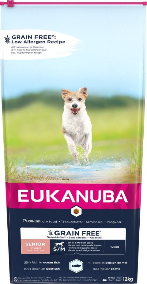 EUKANUBA EUKANUBA Grain Free Senior Małe/średnie rasy, Ryby oceaniczne - sucha karma dla psa - 12 kg