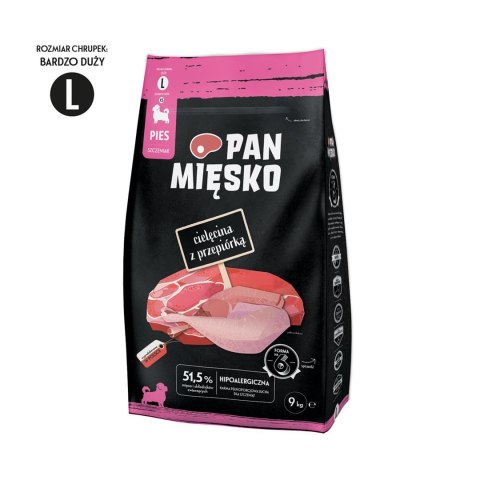 PAN MIĘSKO Pan Mięsko Cielęcina z przepiórką (szczeniak) chrupki L Karma sucha dla psa 9kg