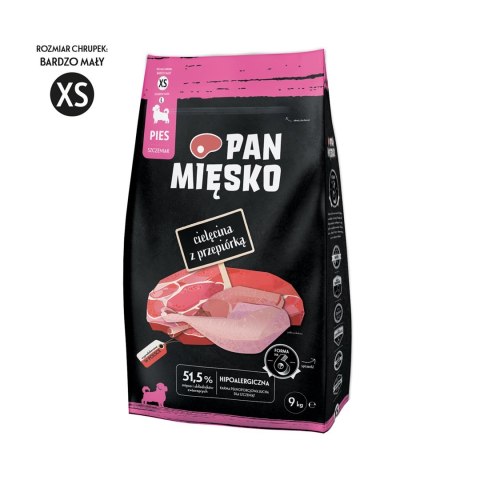 PAN MIĘSKO Pan Mięsko Cielęcina z przepiórką (szczeniak) chrupki XS Karma sucha dla psa 9kg