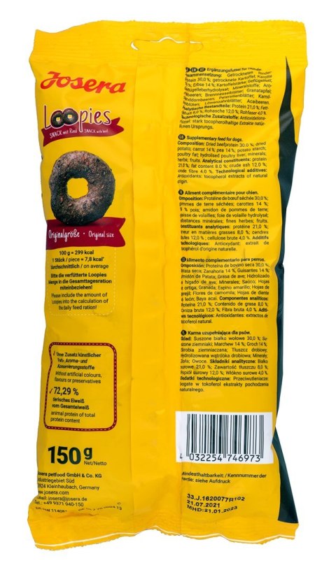JOSERA JOSERA Loopies Rind - przysmak dla psa z wołowiną - 150g JOSERA JOSERA Loopies Rind - przysmak dla psa z wołowiną - 150g