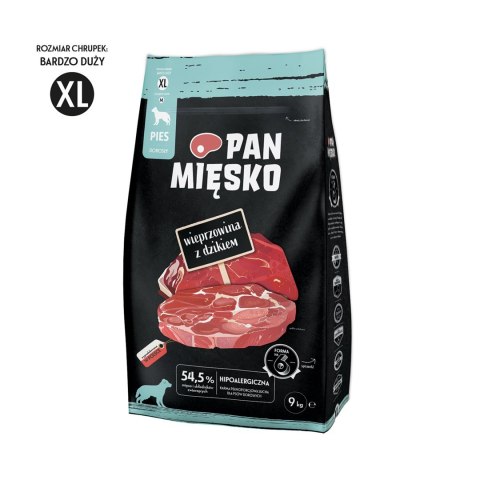 PAN MIĘSKO Pan Mięsko Wieprzowina z dzikiem (dorosły) chrupki XL - karma sucha dla psów - 9kg