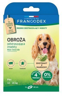 FRANCODEX FRANCODEX Obroża dla średnich psów od 10 kg do 20 kg odstraszająca insekty - 4 miesiące ochrony - 60 cm