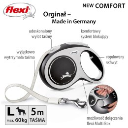 Flexi Smycz flexi automatyczna New Comfort L taśma 8 m - dla psa do 50 kg, kolor czarny