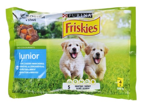 PURINA NESTLE FRISKIES JUNIOR Kurczak z marchewką - mokra karma dla szczeniaka- 4x100 g