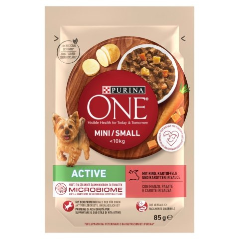 PURINA NESTLE Purina ONE MINI Dog Active GiG wołowina, ziem. 85g