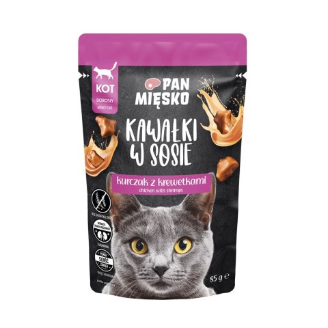 PAN MIĘSKO PAN MIĘSKO Kawałki w sosie Kurczak z krewetkami (dorosły) - Karma mokra dla kota - 85g