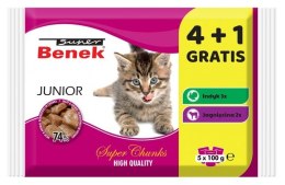 Super Benek Super Benek dla kota Junior - mokra karma dla kota - 4+1 100 g GRATIS!