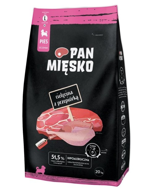 PAN MIĘSKO PAN MIĘSKO Cielęcina z przepiórką (szczeniak) chrupki L - Karma sucha dla psa - 20kg