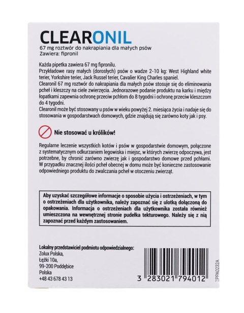 FRANCODEX FRANCODEX Clearonil Małe psy - krople przeciw kleszczom i pchłom dla psa - 3x67 mg