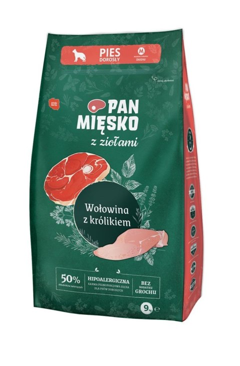 PAN MIĘSKO PAN MIĘSKO Wołowina z królikiem (dorosły) chrupki M - Karma sucha dla psa - 9kg