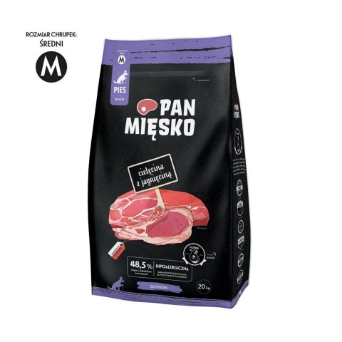 PAN MIĘSKO Pan Mięsko Karma sucha dla psa Cielęcina z jagnięciną (senior) chrupki M 20kg