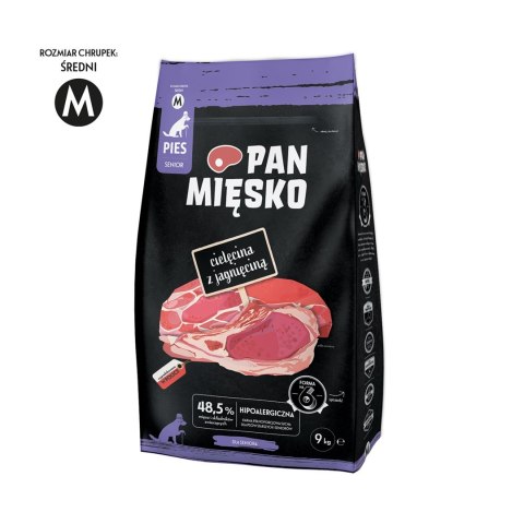 PAN MIĘSKO Pan Mięsko Karma sucha dla psa Cielęcina z jagnięciną (senior) chrupki M 9kg