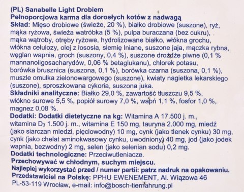 Bosch BOSCH Sanabelle Light Poultry - Sucha karma dla kota z nadwagą - 10kg Bosch BOSCH Sanabelle Light Poultry - Sucha karma dla kota z nadwagą - 10kg