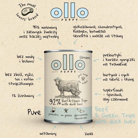 OLLO Ollo Puppy Umami Woł. żwacze z Kaczą Wątrobą 400g OLLO Ollo Puppy Umami Woł. żwacze z Kaczą Wątrobą 400g