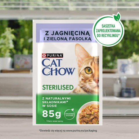 PURINA NESTLE Purina Cat Chow Sterilised z jagnięciną i zieloną fasolką w sosie - mokra karma dla kota - 85 g PURINA NESTLE Purina Cat Chow Sterilised z jagnięciną i zieloną fasolką w sosie - mokra karma dla kota - 85 g