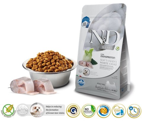 Farmina FARMINA N&D WHITE DOG SEA BASS, Spirulina and Fennel Adult Mini - sucha karma dla psów ras białych - 2 kg Farmina FARMINA N&D WHITE DOG SEA BASS, Spirulina and Fennel Adult Mini - sucha karma dla psów ras białych - 2 kg