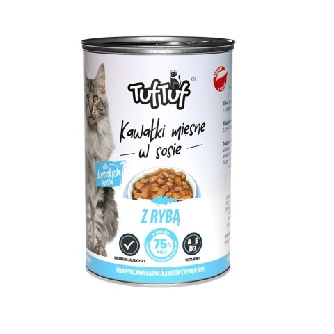 TufTuf Tuf Tuf kawałki mięsne z rybą dla kota puszka 415g TufTuf Tuf Tuf kawałki mięsne z rybą dla kota puszka 415g