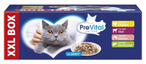 PREVITAL PREVITAL - Z kurczakiem, cielęciną, łososiem i wątróbką w sosie - karma dla kota 48x100g PREVITAL PREVITAL - Z kurczakiem, cielęciną, łososiem i wątróbką w sosie - karma dla kota 48x100g