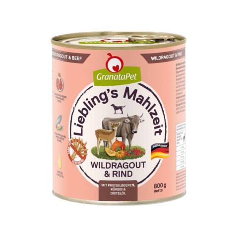 Fox4Pets GranataPet Liebling´s Mahlzeit dziczyzna i wołowina mokra karma dla psa 800g Fox4Pets GranataPet Liebling´s Mahlzeit dziczyzna i wołowina mokra karma dla psa 800g