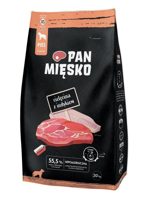 PAN MIĘSKO PAN MIĘSKO Cielęcina z indykiem (dorosły) chrupki XS - Karma sucha dla psa - 20kg PAN MIĘSKO PAN MIĘSKO Cielęcina z indykiem (dorosły) chrupki XS - Karma sucha dla psa - 20kg