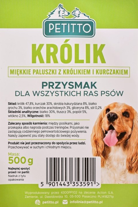 PETITTO PETITTO Miękkie Paluszki z Królika -przysmak dla psa - 500g PETITTO PETITTO Miękkie Paluszki z Królika -przysmak dla psa - 500g