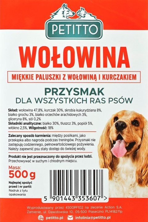 PETITTO PETITTO - Miękkie Paluszki z Wołowiny - Przysmak dla psa - 500g PETITTO PETITTO - Miękkie Paluszki z Wołowiny - Przysmak dla psa - 500g