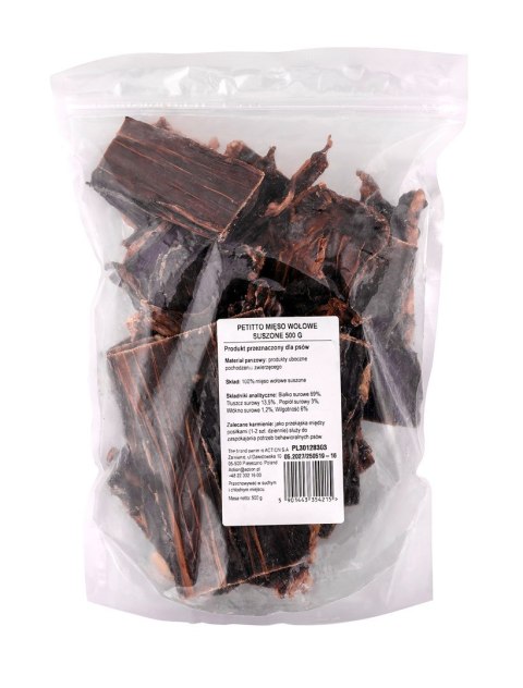 PETITTO PETITTO Mięso wołowe suszone przysmak dla psa 500g PETITTO PETITTO Mięso wołowe suszone przysmak dla psa 500g