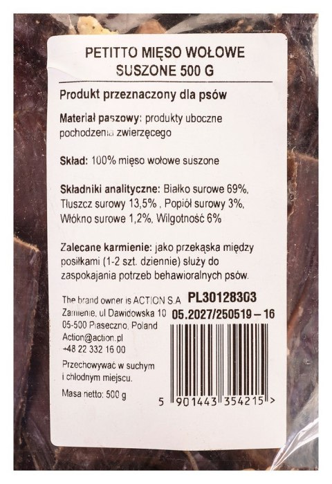 PETITTO PETITTO Mięso wołowe suszone przysmak dla psa 500g PETITTO PETITTO Mięso wołowe suszone przysmak dla psa 500g